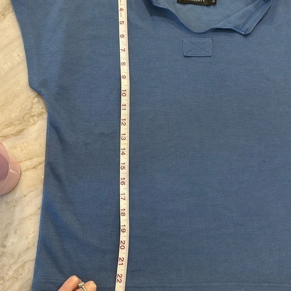 Crepe Knit Boxy Top Slate Blue Tee Shirt women’s M - Picture 7 of 9